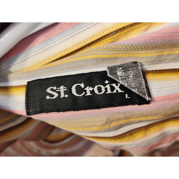 Men's St. Croix Pink Striped Long Sleeve Dress Shirt Sz L Made In Italy - Picture 8 of 10